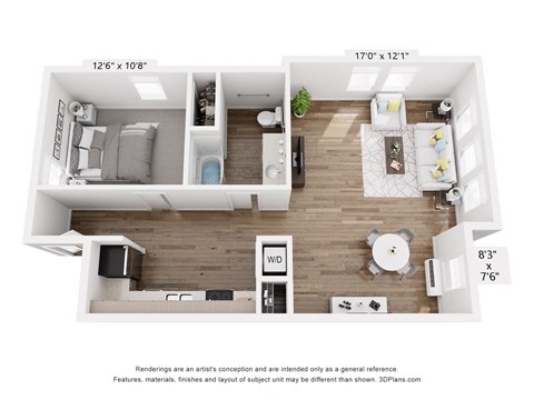 Floor plan for 1 bed, 1 bath, 791 sqft